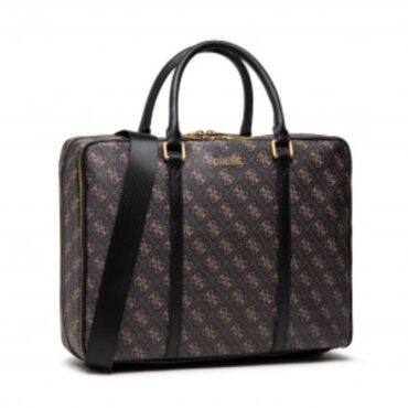 Geanta Guess, Vezzola, Polyurethane, Textile Briefcase, Laptop Compartiment, Black, 35 x 29 x 9 cm, For Men