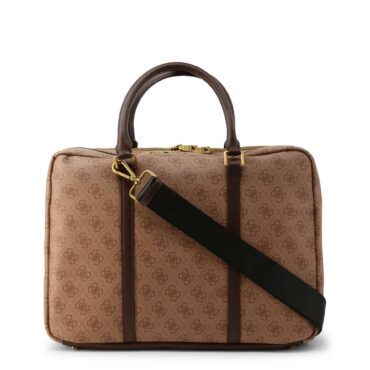 Geanta Guess, Vezzola, Polyurethane, Textile Briefcase, Laptop Compartiment, Brown, For Men