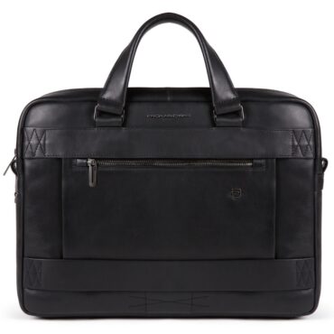 Rucsac Piquadro, Obidos, Leather, Leather Briefcase, Double Zip, Black, 40 x 29 x 8 cm, For Men
